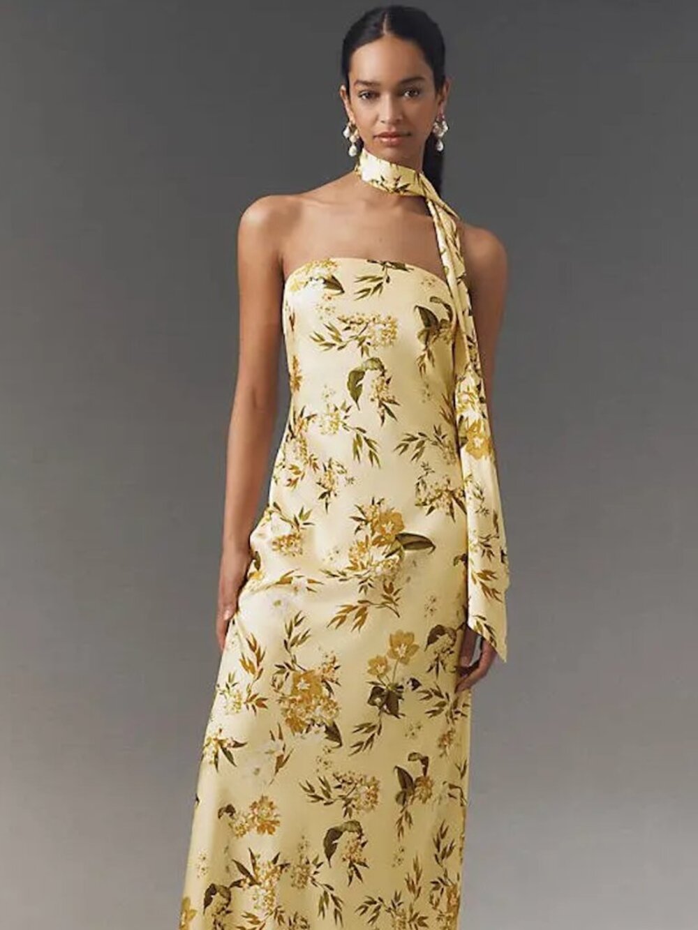 Anthropologie Yellow Scarf-Neck Strapless Column Maxi Dress Size M